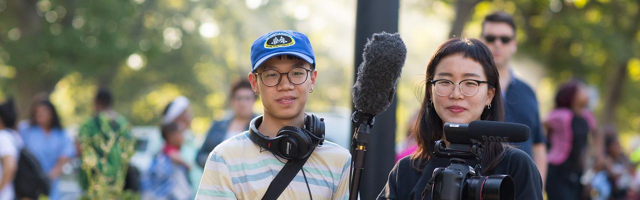 film students with equipment