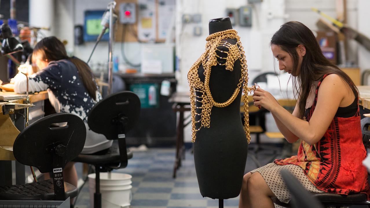 apparel student in the studio