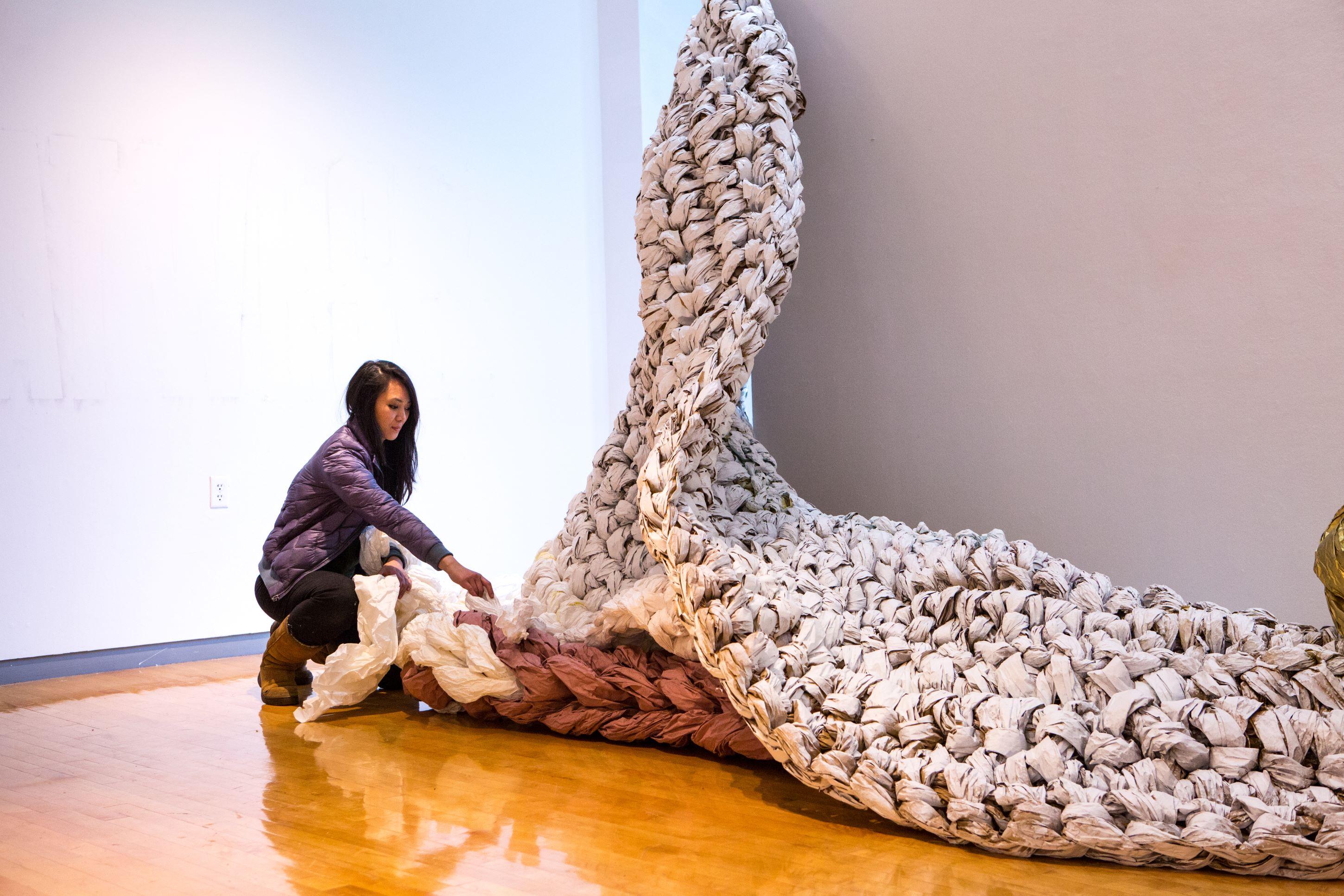 student installing work