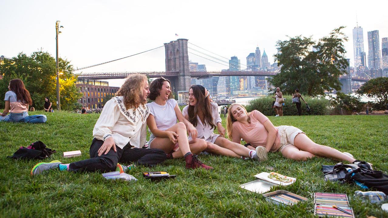 students in NYC chatting